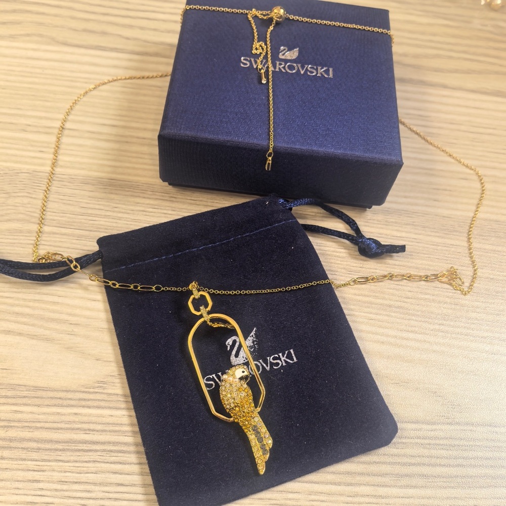 Swarovski Gold and Silver Parrot Pendant Necklace